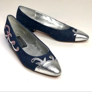 J. Renee denim blue silver appliqué flats size 7